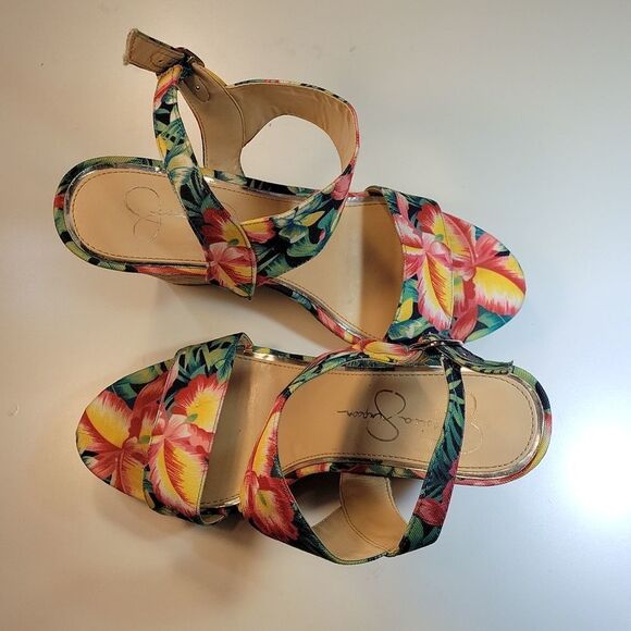 JESSICA SIMPSON JEISHA FLORAL WOMEN"S MULTICOLOR PEEP TOE ANKLE STRAP SANDAL - Picture 9 of 14